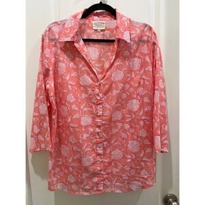 Aspiga Organic Cotton 3/4 Sleeves Pink Button Down Blouse Sz L